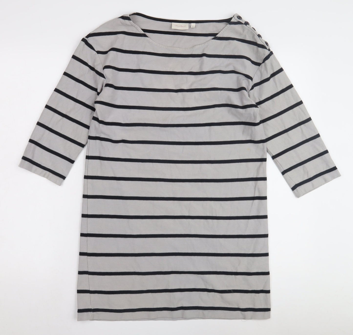 Jackpot Women's Grey Striped Top 3/4 Sleeve M