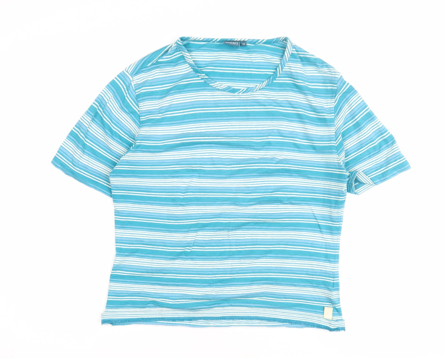 Dash Women's Blue Striped T-Shirt Size 12