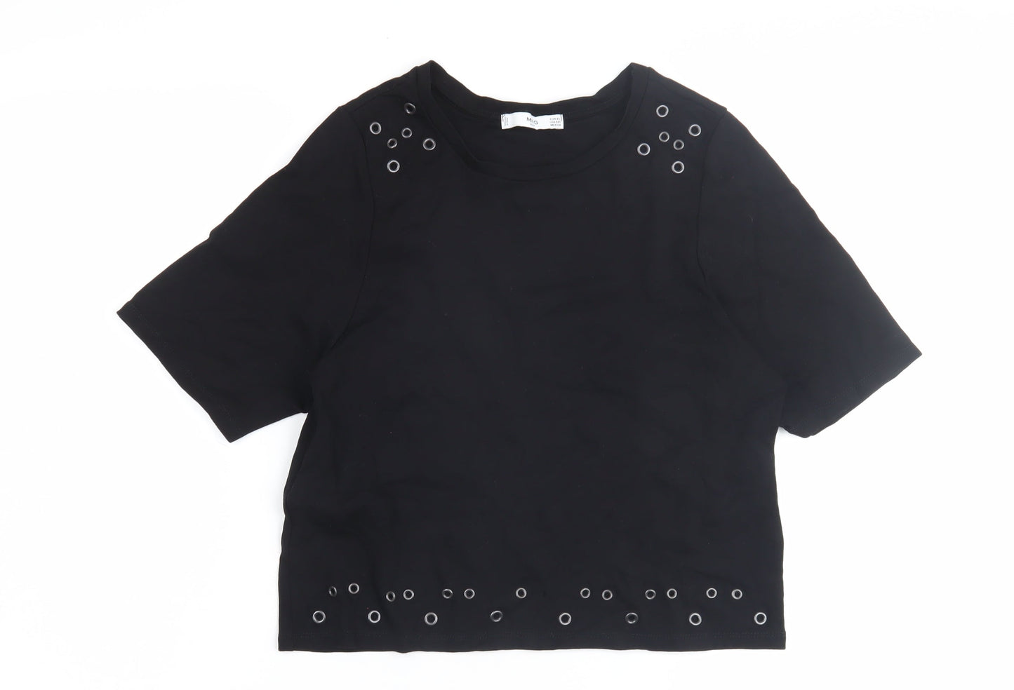 MNG Women's Black Cropped T-Shirt XS Crew Neck
