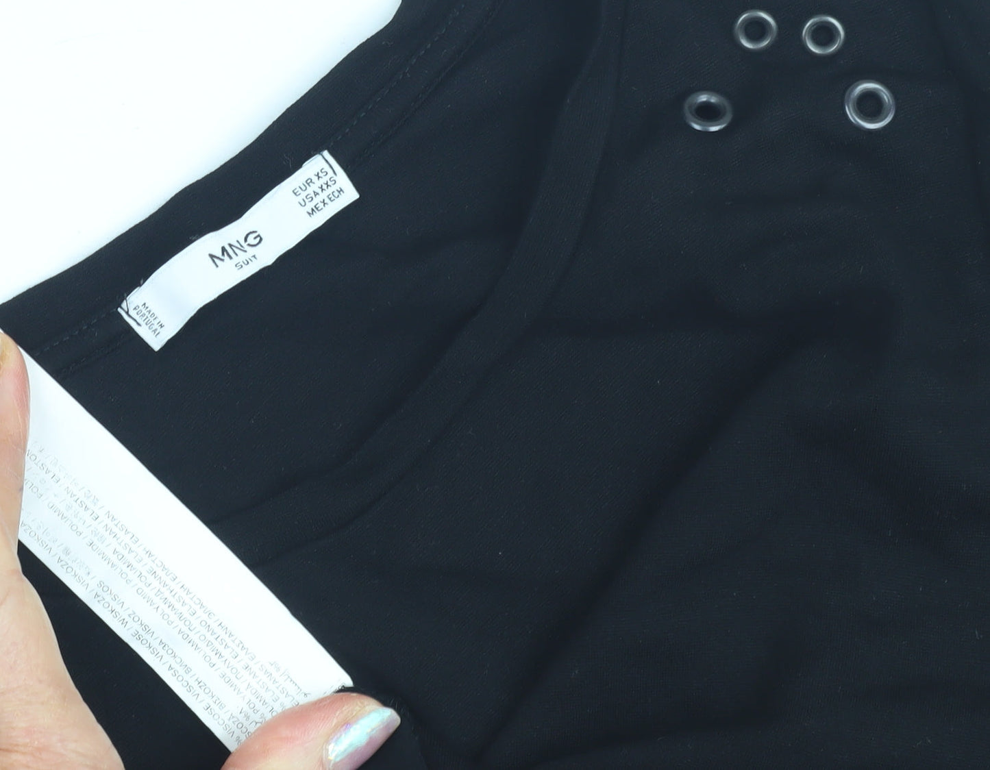 MNG Women's Black Cropped T-Shirt XS Crew Neck