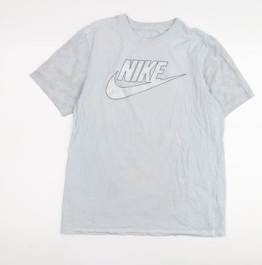 Nike Men's Blue M T-Shirt, Crew Neck, Cotton, Logo Accent