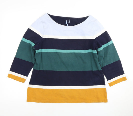 White Stuff Women's Multicoloured Striped 3/4 Sleeve Cotton Top