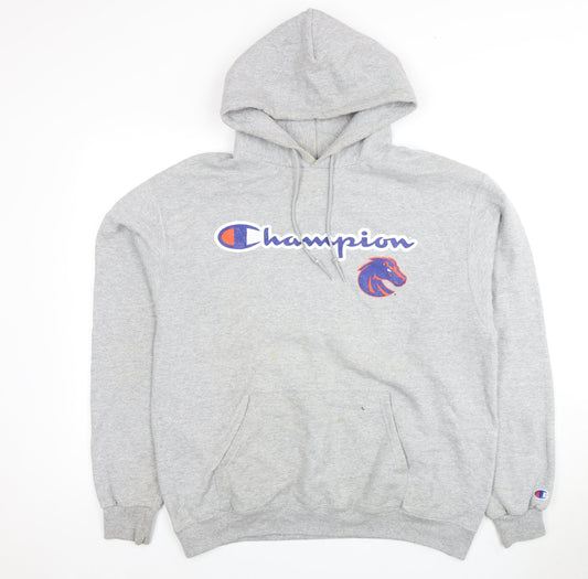 Champion Men's Grey Pullover Hoodie, Size L, Logo Design