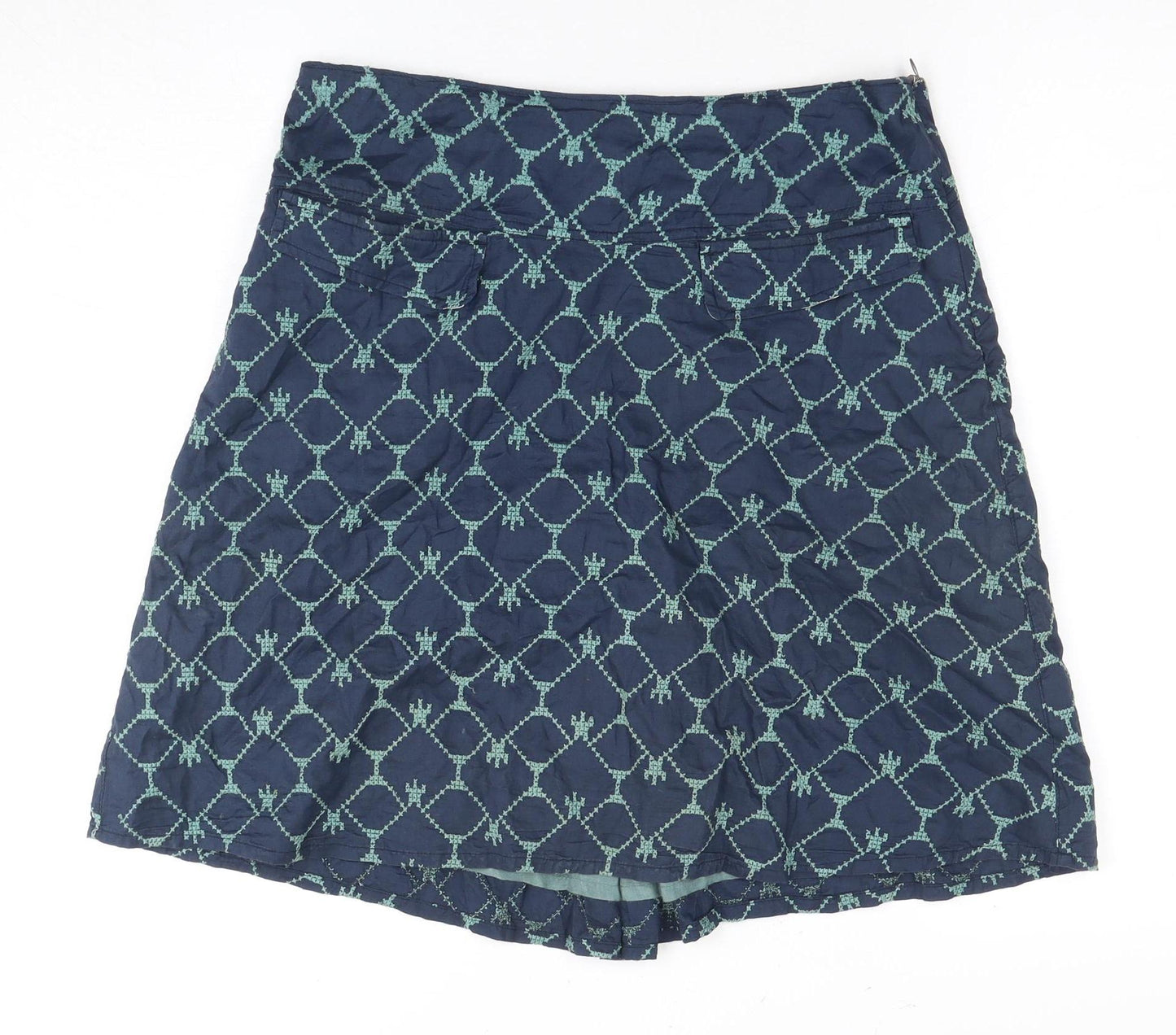 White Stuff Women's Blue A-Line Geometric Skirt, Size 10
