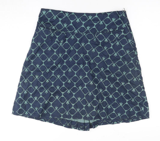 White Stuff Women's Blue A-Line Geometric Skirt, Size 10