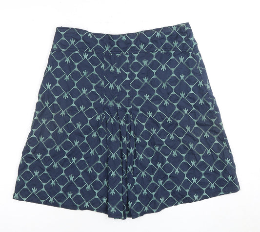 White Stuff Women's Blue A-Line Geometric Skirt, Size 10