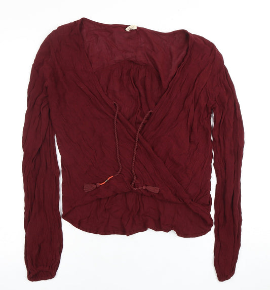 Hollister Women's Red Wrap Blouse V-Neck, Size S
