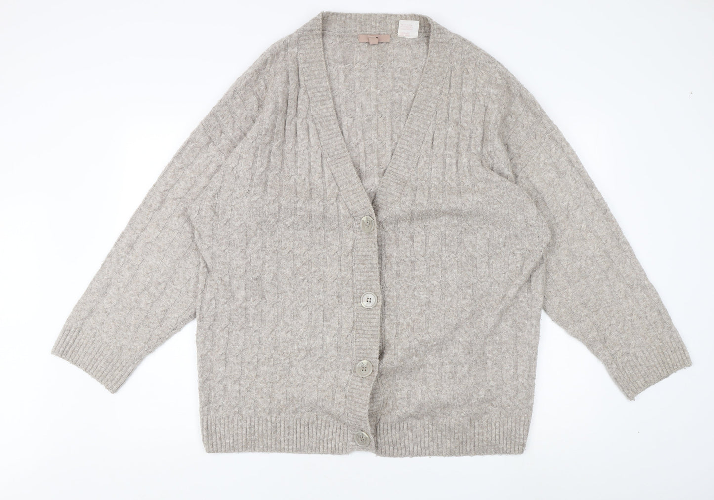 H&M Women's Grey Cardigan, M, Cable-Knit V-Neck