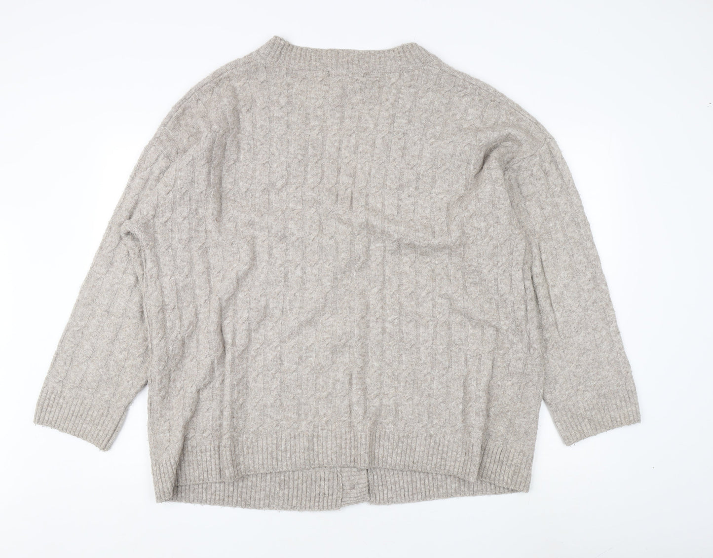 H&M Women's Grey Cardigan, M, Cable-Knit V-Neck