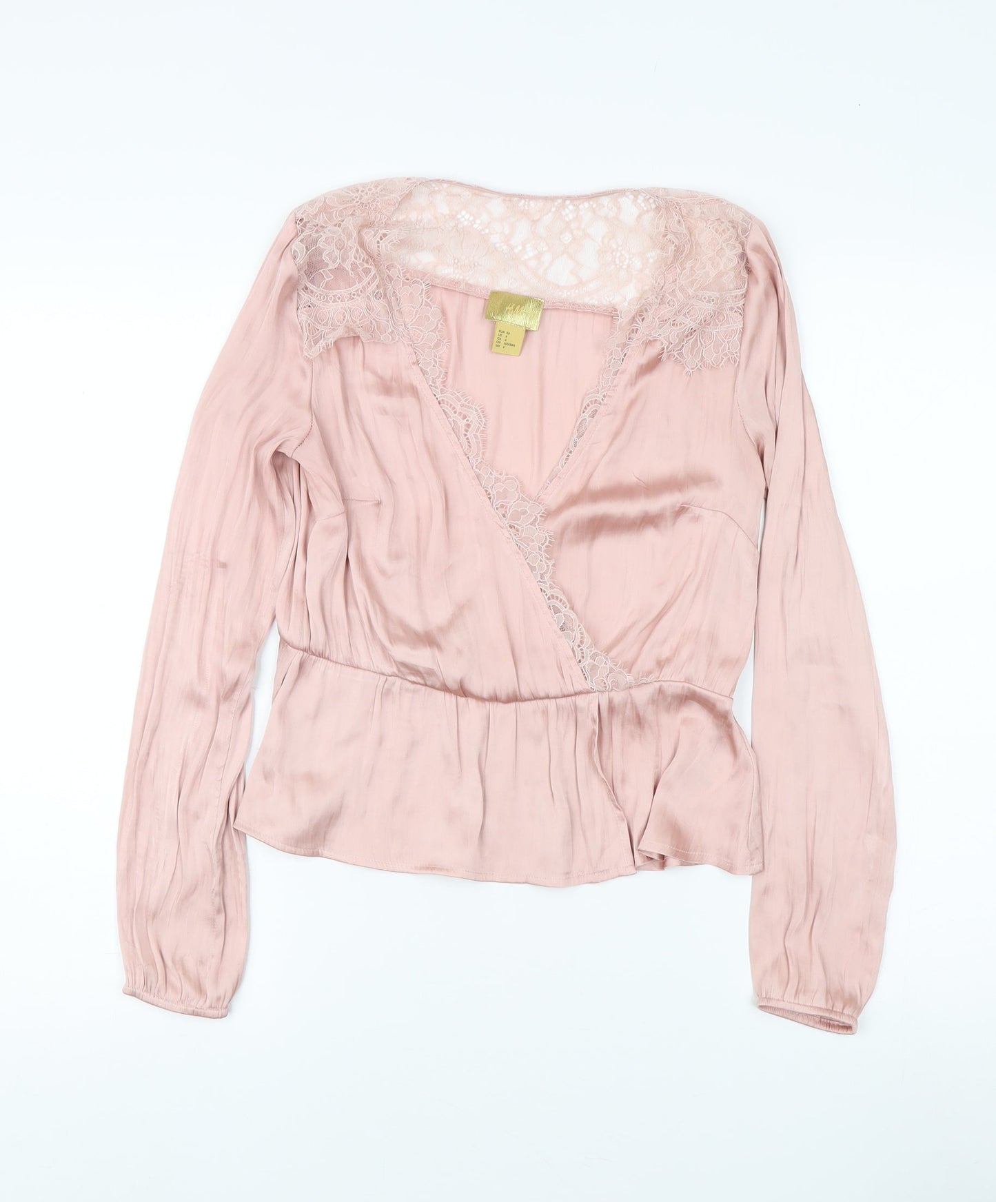 H&M Women's Pink Lace Wrap Blouse, Size 8, Elegant Style