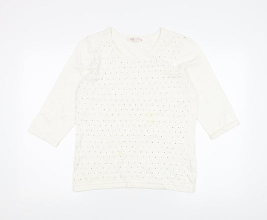 Anna Rose Women’s White Studded T-Shirt, Size M
