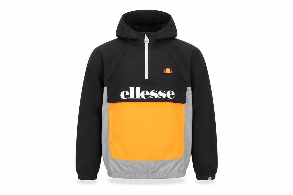 Front view of Ellesse boys’' colourblock jacket black/grey/orange, size 10-11