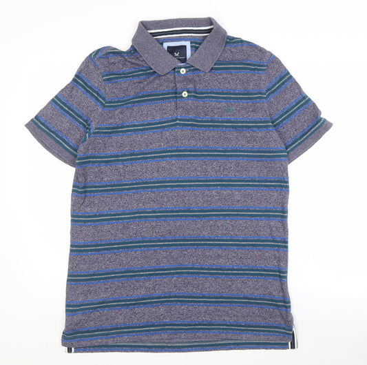 Crew Clothing Company Men's Blue Striped Polo Shirt L