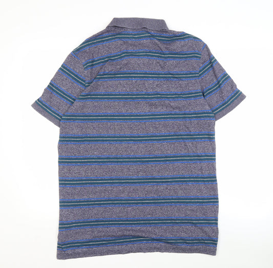 Crew Clothing Company Men's Blue Striped Polo Shirt L
