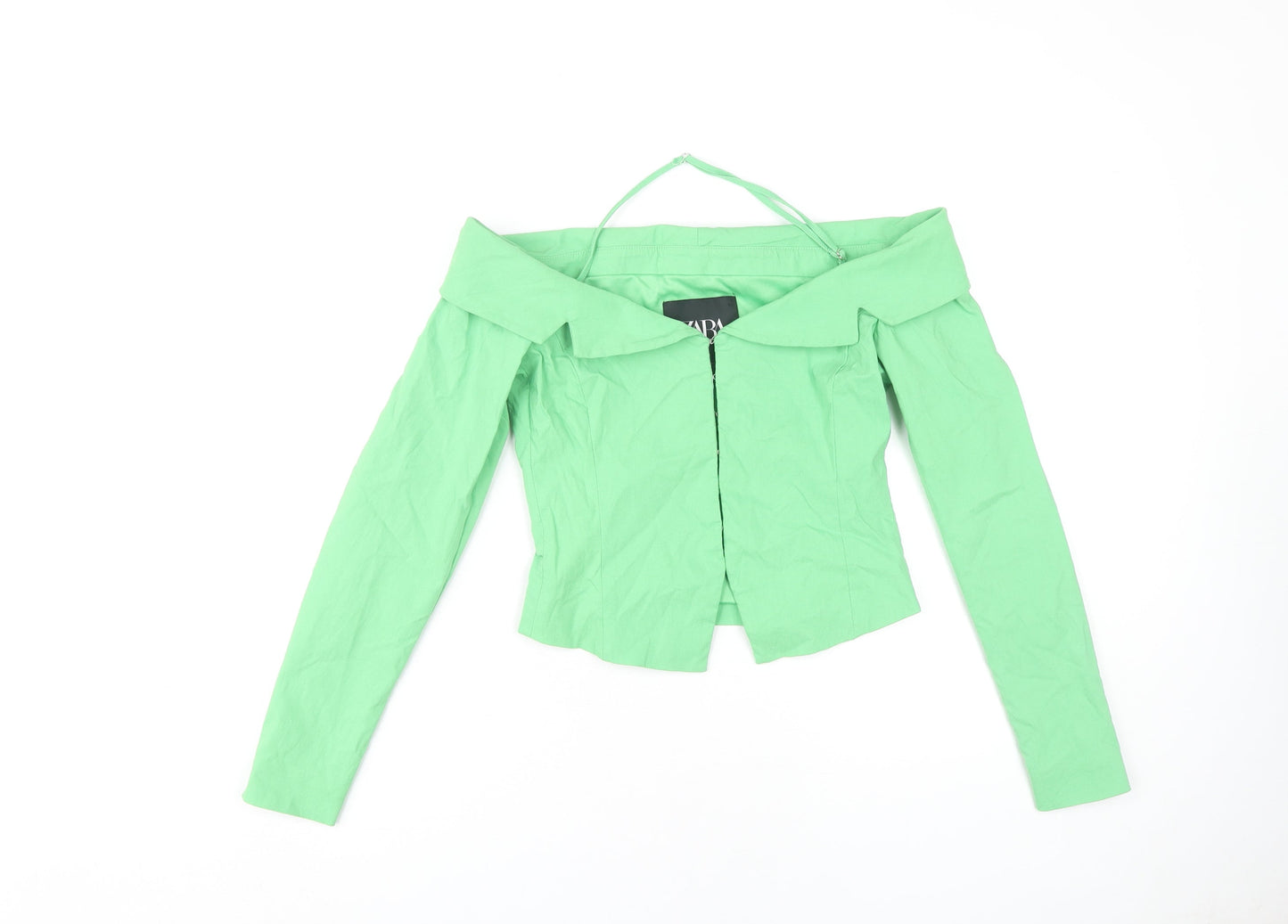 Zara Women's Green Cropped Blouse, S, Off Shoulder