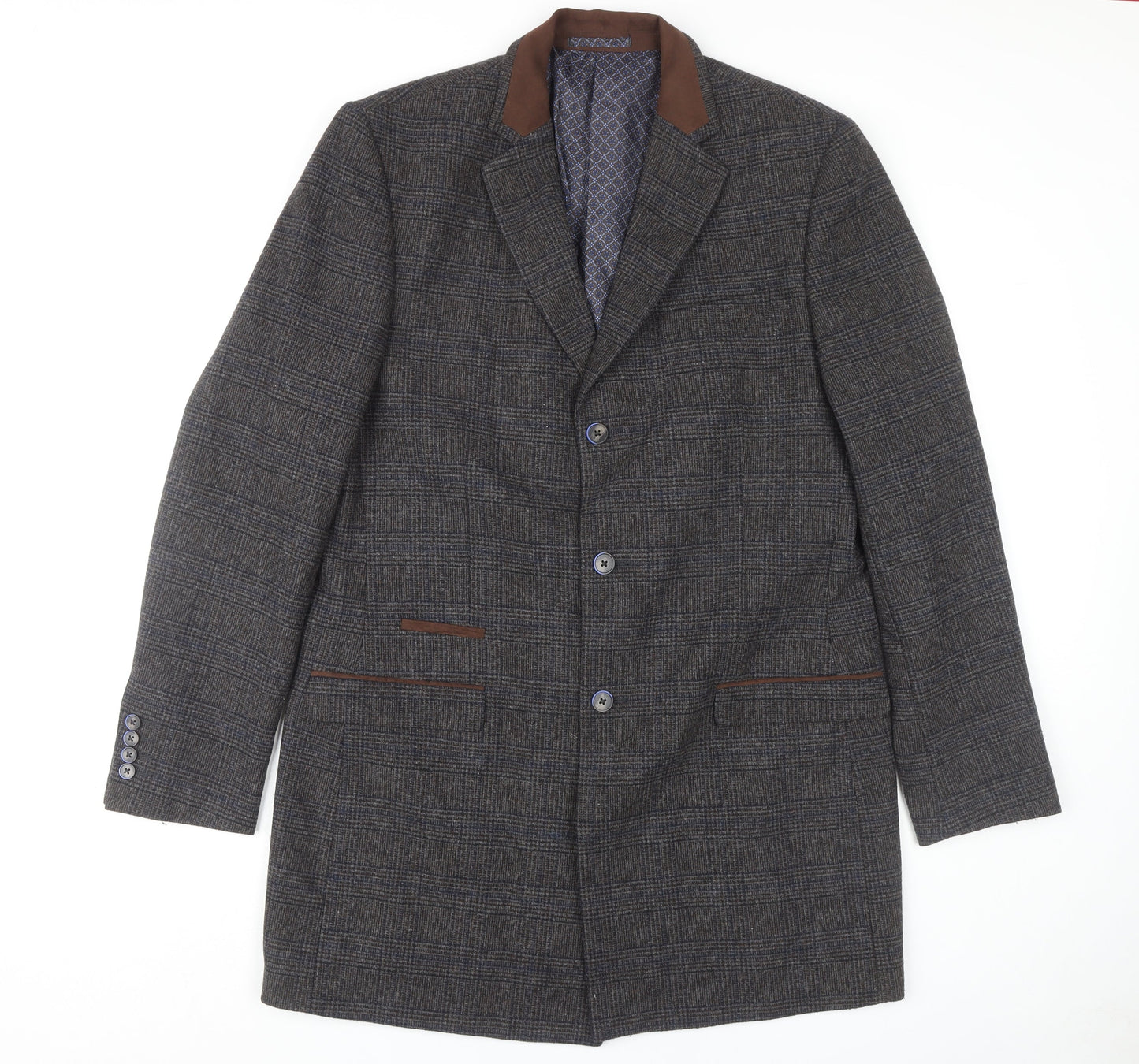 Broadstone Bros Men's Grey L Check Overcoat, Size L