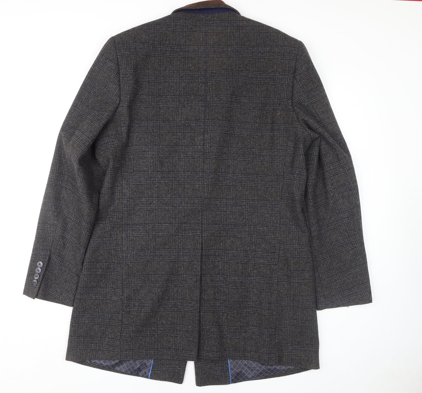 Broadstone Bros Men's Grey L Check Overcoat, Size L