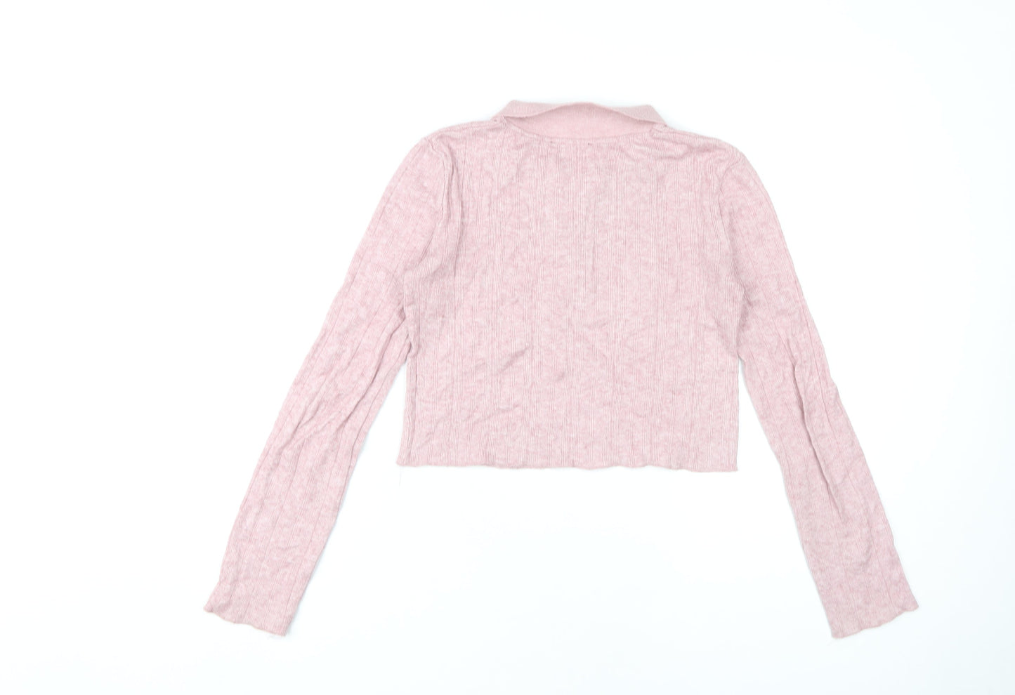 Zara Women's Pink Cropped Polo Long Sleeve Top