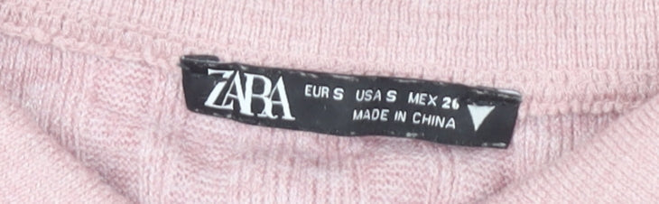 Zara Women's Pink Cropped Polo Long Sleeve Top