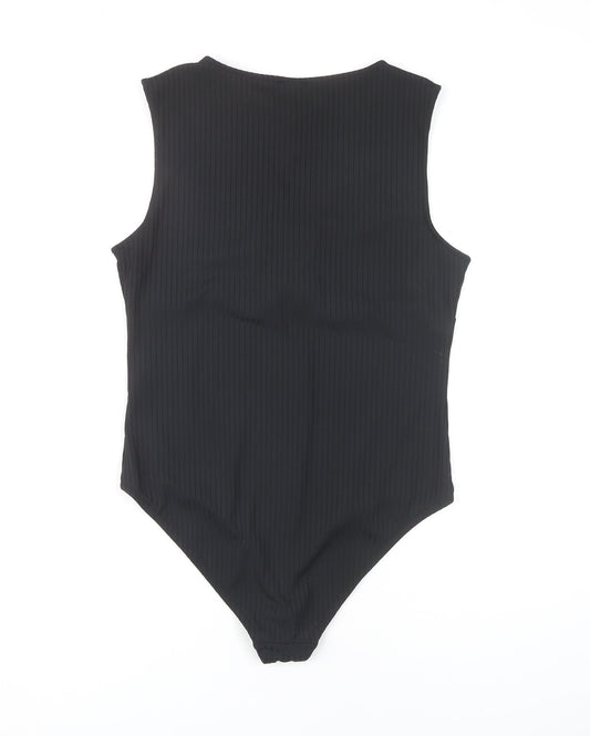 H&M Women's Black Bodysuit, Size L, V-Neck, Casual