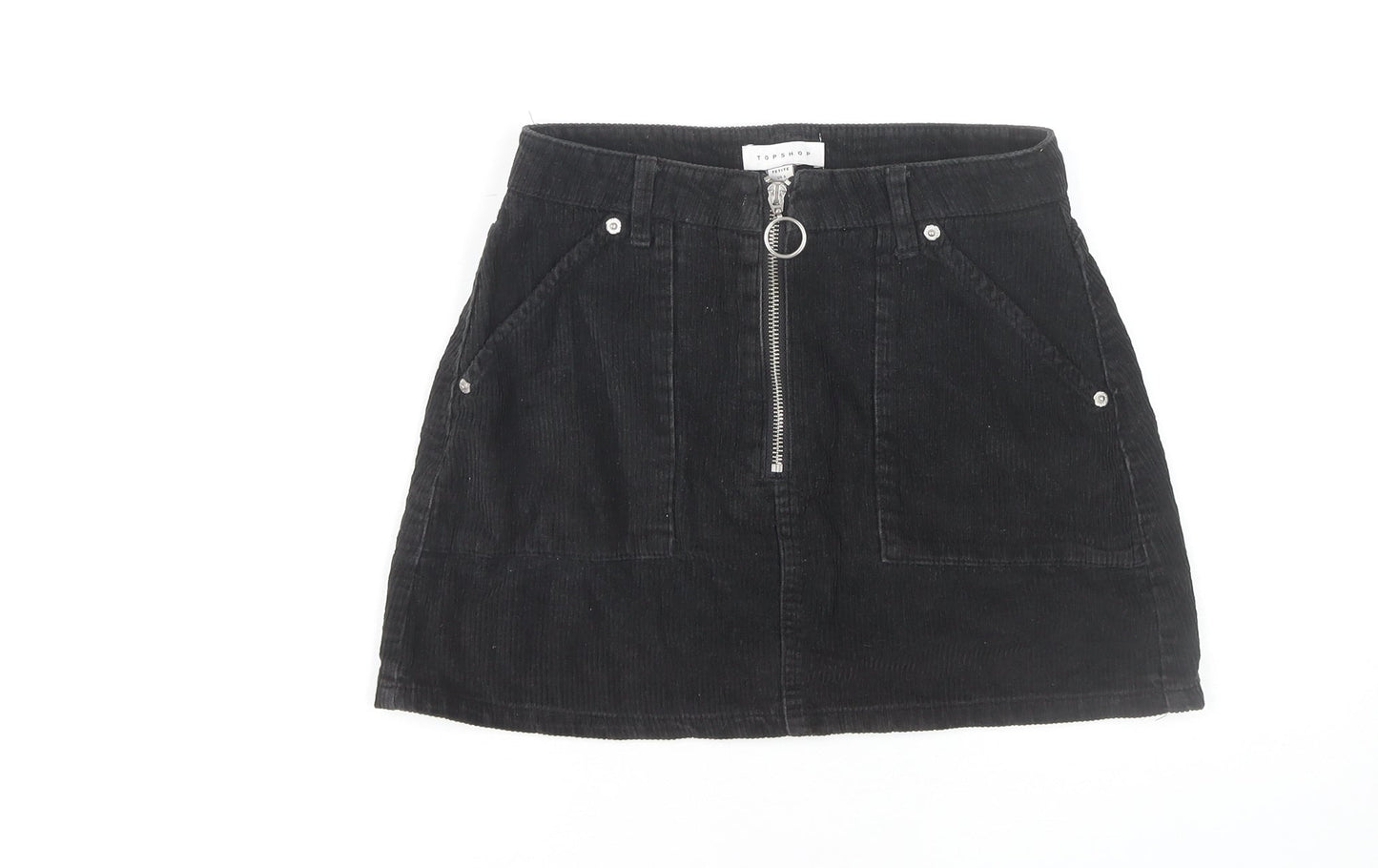 Topshop Petite Black Corduroy A-Line Skirt, Size 6