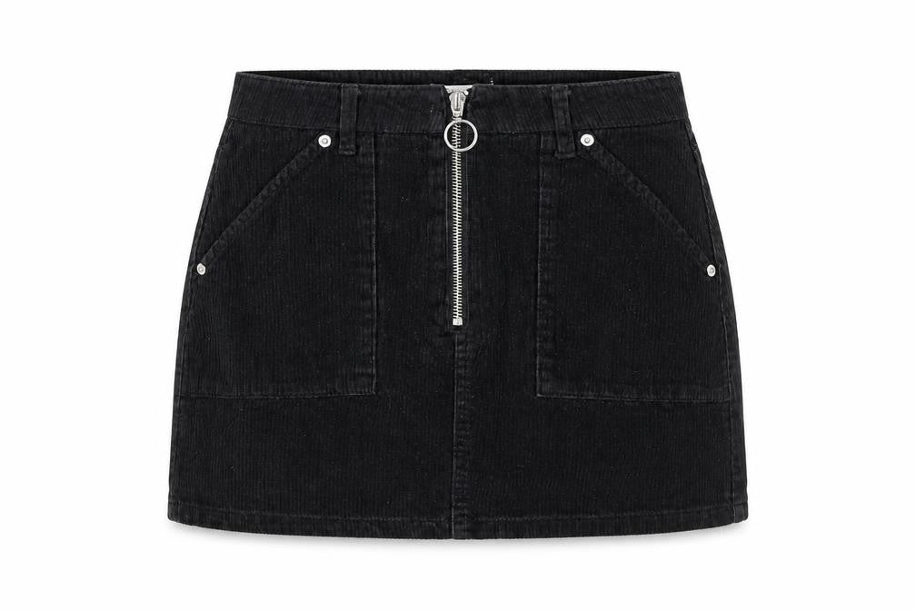 Front view of Topshop Petite Black Corduroy A-Line Skirt, size 6
