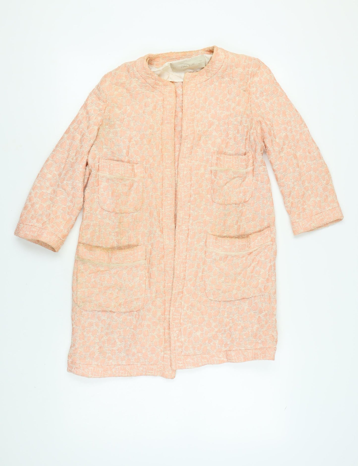 Zara Women’s Pink Tweed Overcoat Size 8
