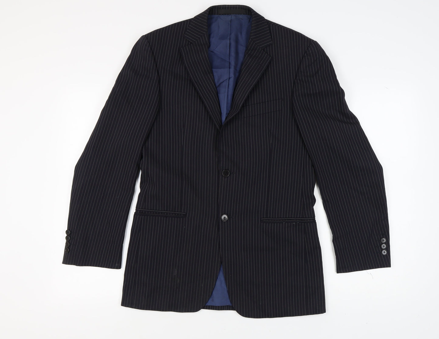 Marks & Spencer Men's Blue Striped Blazer, Size 36R Wool
