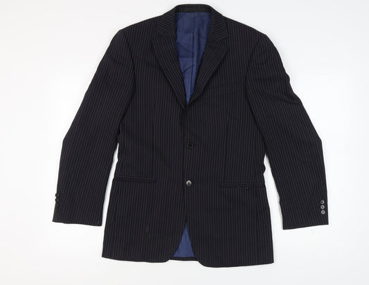 Marks & Spencer Men's Blue Striped Blazer, Size 36R Wool
