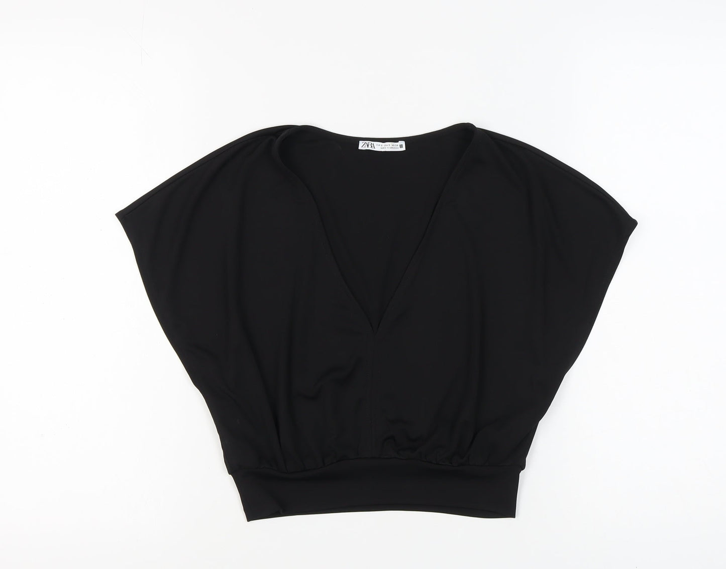 Zara Women's Black V-Neck Top, Size S, Stylish Essential