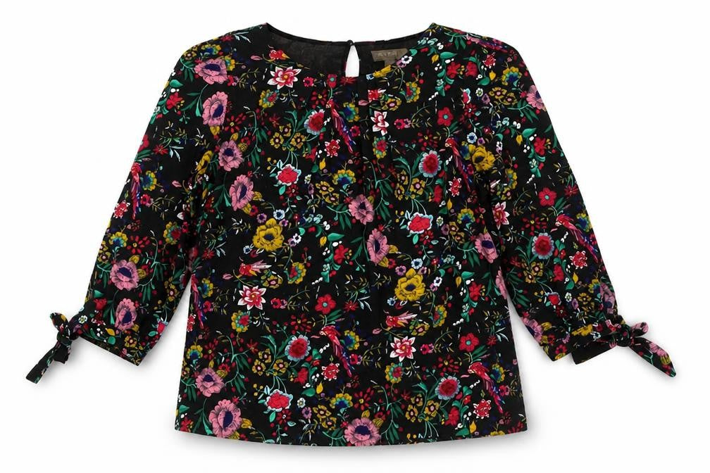 Fever London Women's Black Floral Blouse, Size 16, 3/4 Sleeve