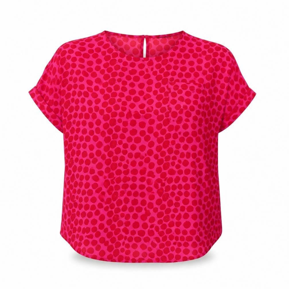 Front view of Roman Women's Pink Polka Dot Blouse, size 14
