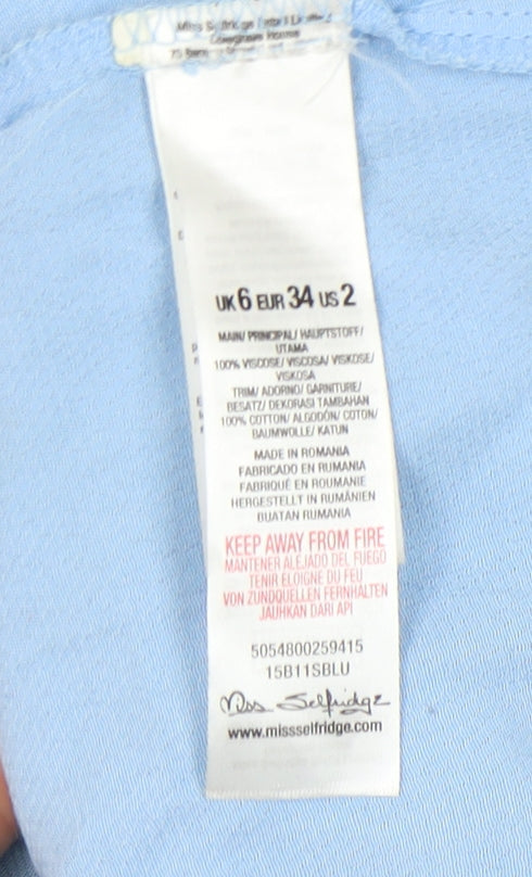 Miss Selfridge Women's Blue V-Neck Short Sleeve Top