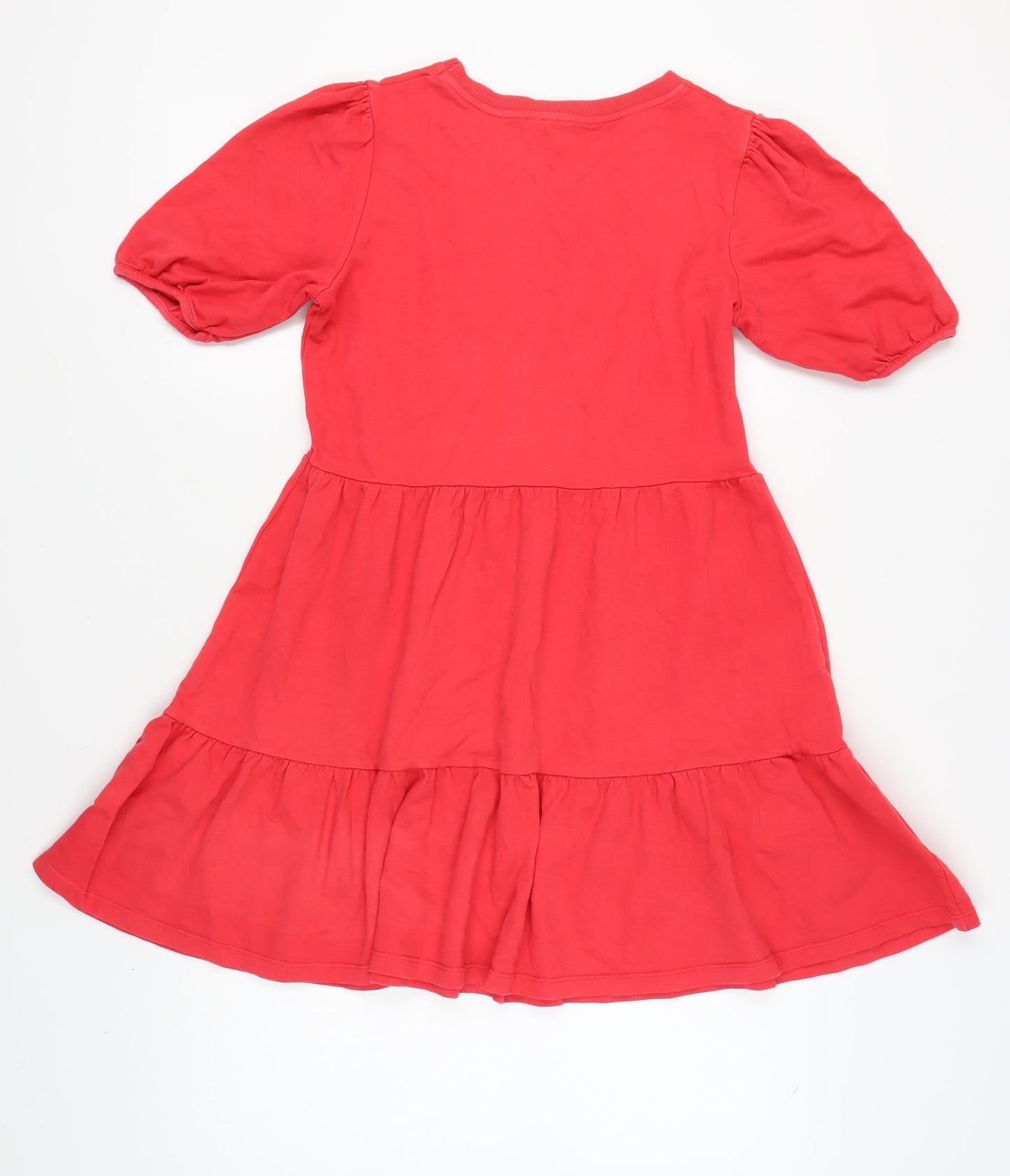 New Look Women's Red Puff Sleeve Cotton Dress Size 10