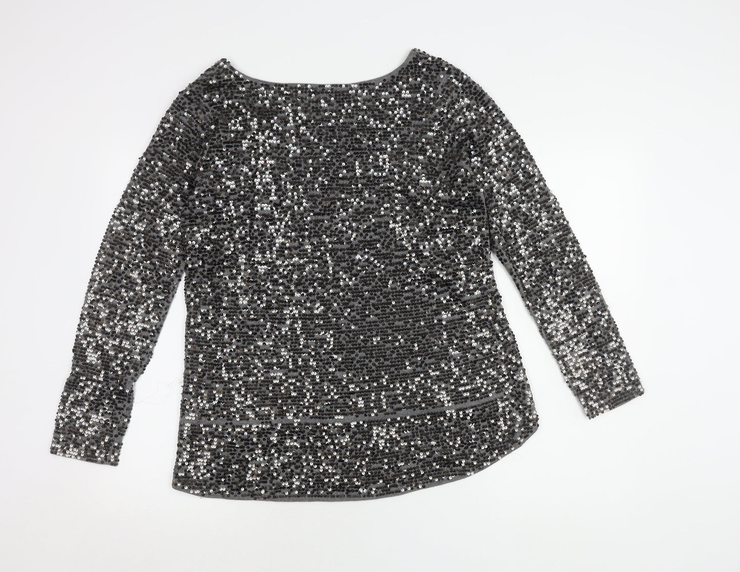 Oasis Women's Grey Sequin Long Sleeve Top M