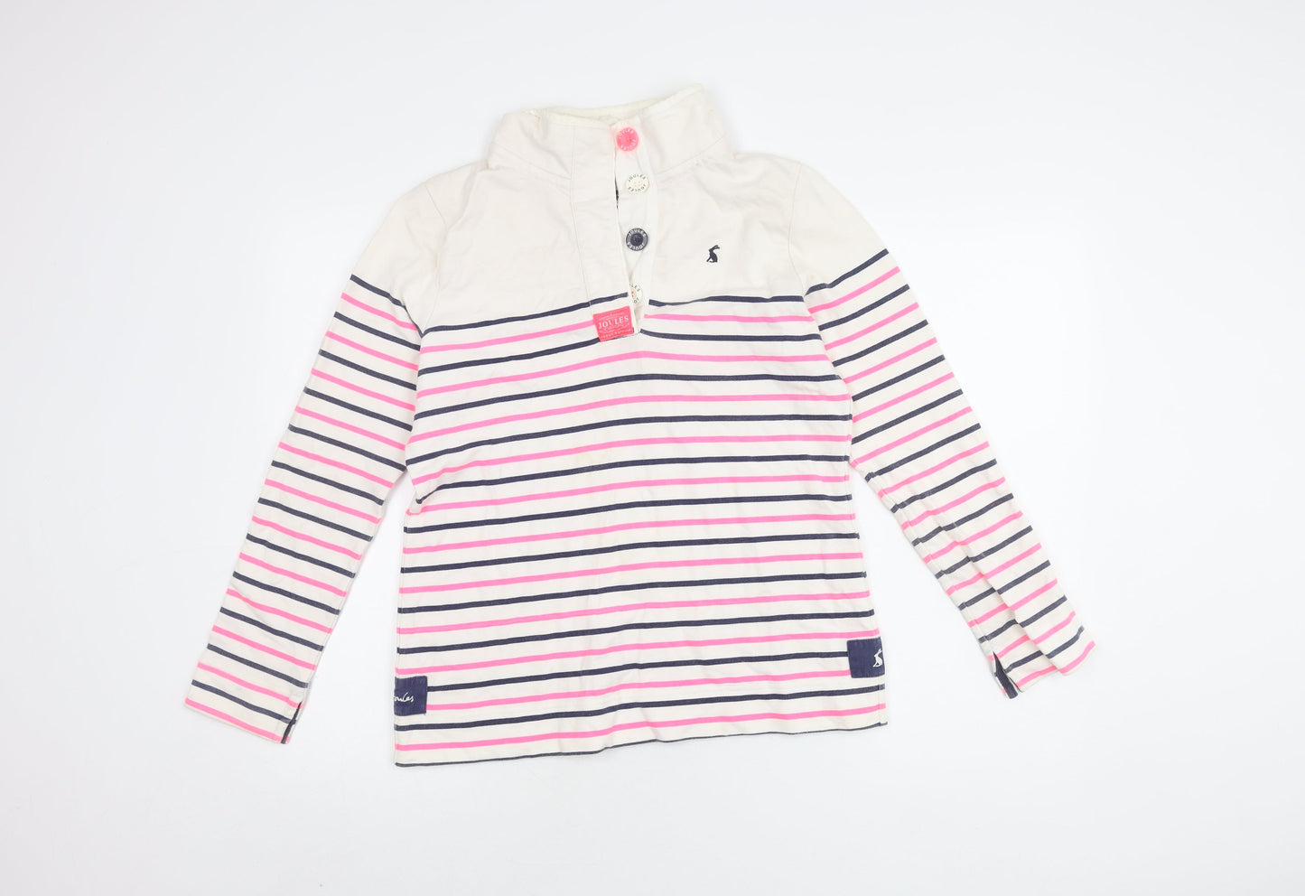 Joules Women's White Stripe Henley, Size 12