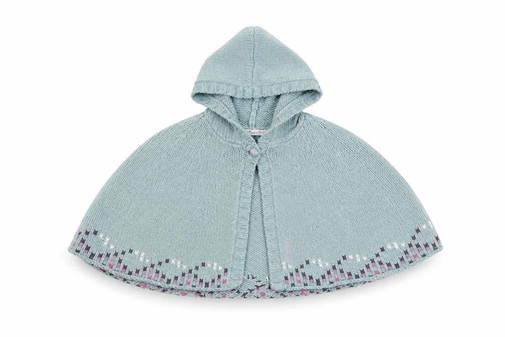 FatFace Girls Blue Hooded Knit Cape S Excellent Condition