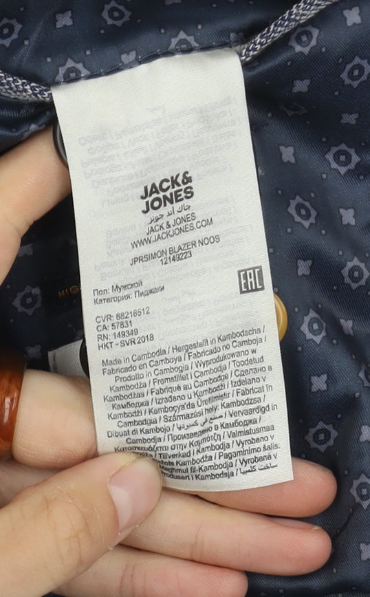 Jack & Jones Men's Grey Blazer, Size 50, Notch Lapel