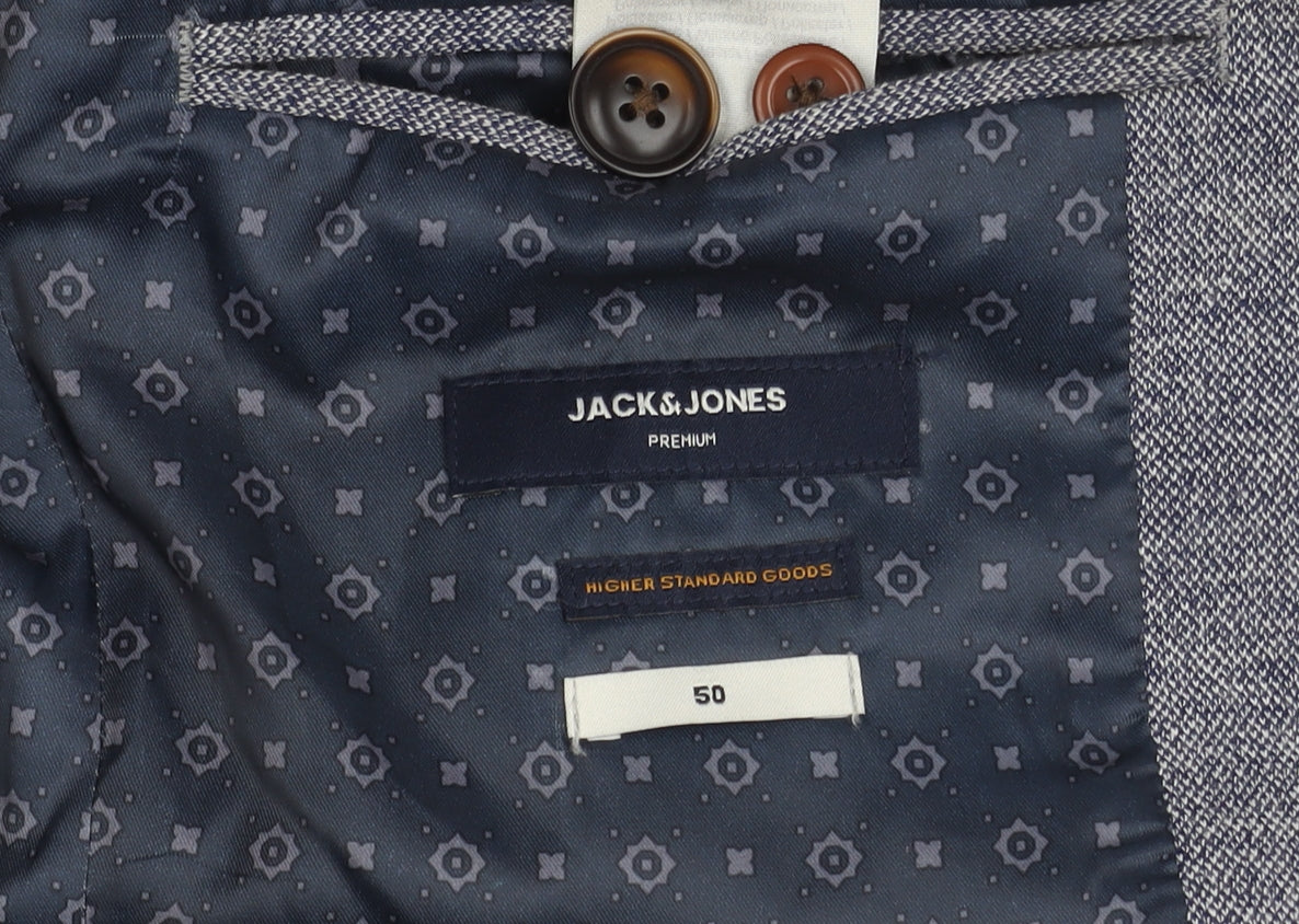 Jack & Jones Men's Grey Blazer, Size 50, Notch Lapel