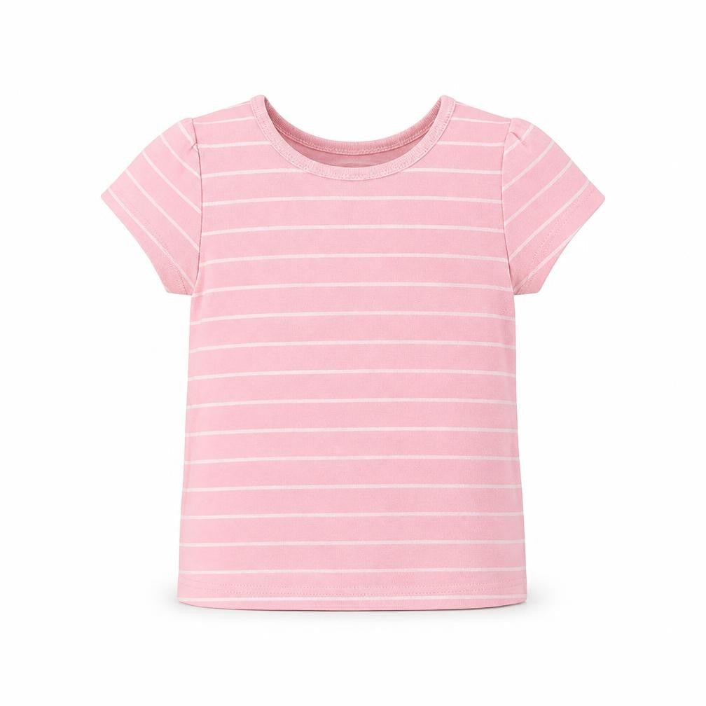 Front view of Mantaray girls’ pink striped t-shirt 12-18 months