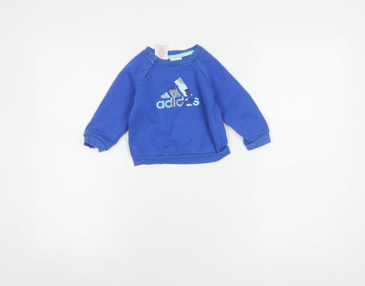 Adidas Blue Unisex Baby Pullover Jumper 6-9 Months