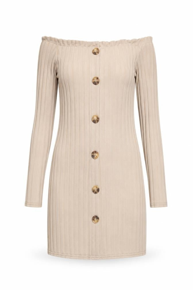 PrettyLittleThing Beige Bodycon Knee Length Dress 10