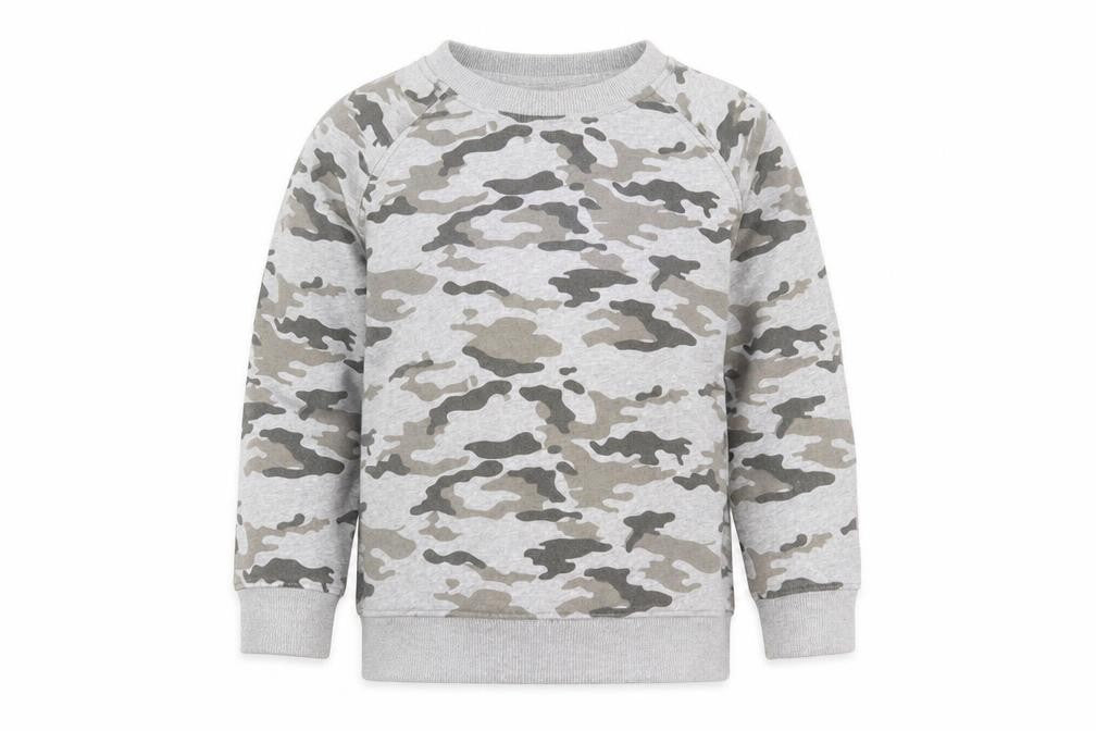 Front view of Next boys’ grey camouflage sweatshirt 8 years pullover