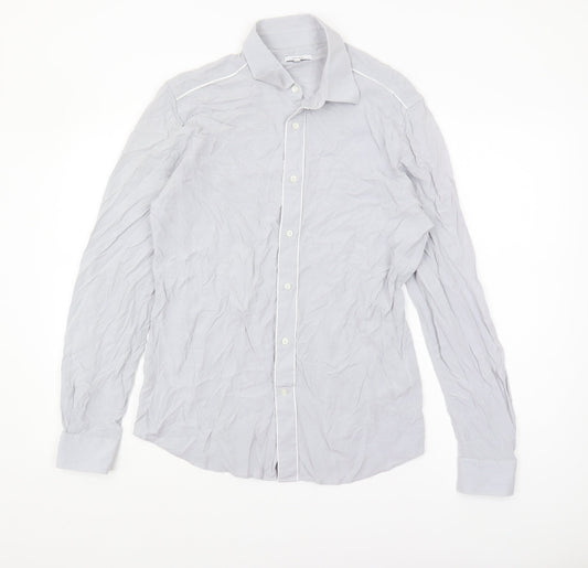 Reiss Women's Grey Button-Up Shirt Medium