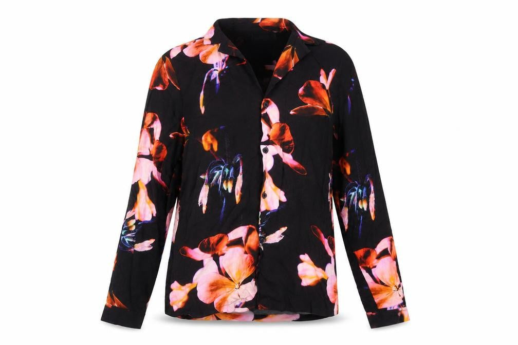 Front view of ASOS DESIGN Women's XS Black Floral Button-Up Shirt