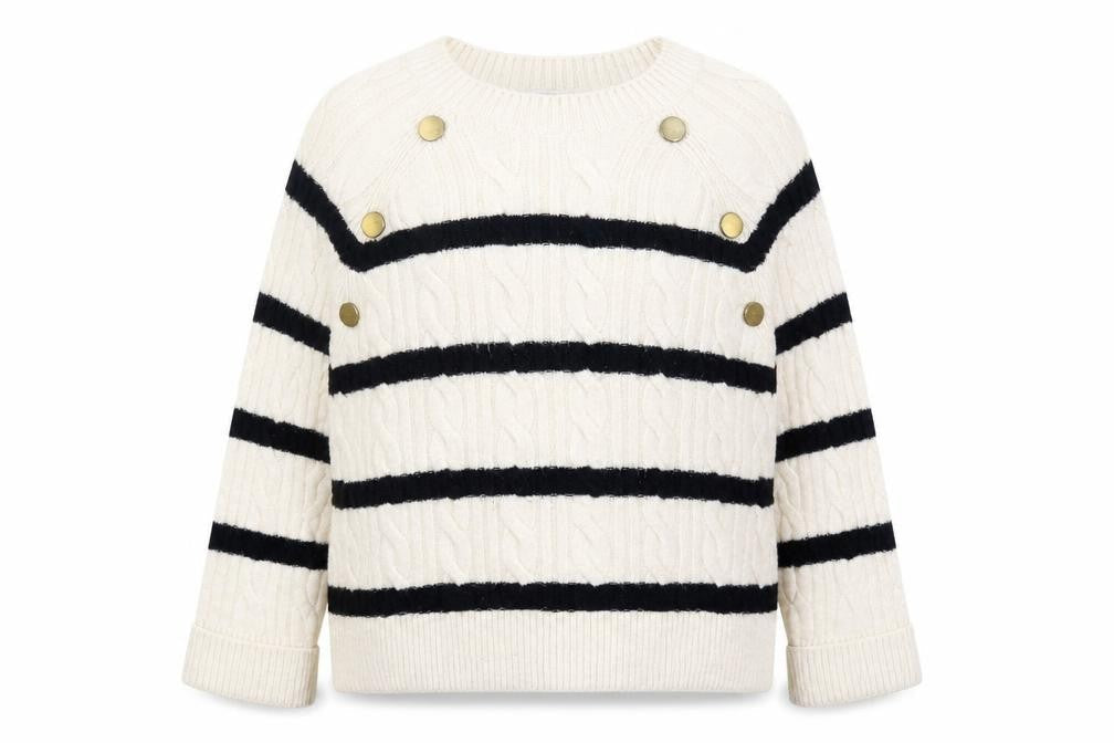 Next Women's Ivory Striped Cable Knit Pullover Jumper L
