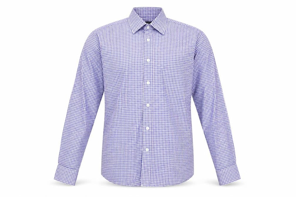 Marks and Spencer Men's Blue Check Long Sleeve Shirt