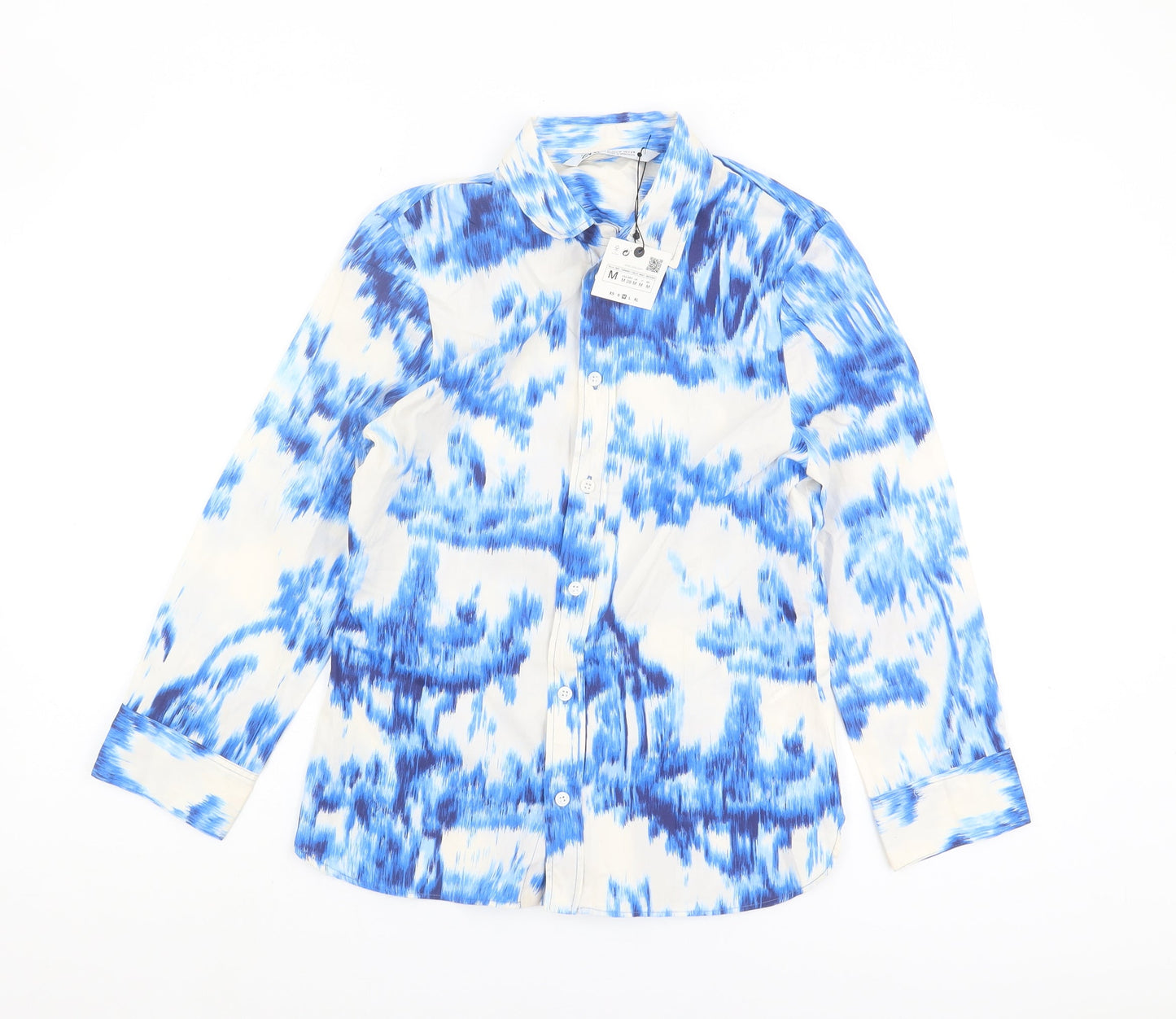 Zara Women's Blue Button-Up Shirt, Size 12, Collared