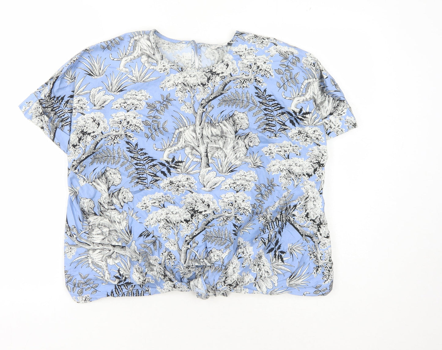 Warehouse Women's Blue Animal Print Tunic Blouse Size 10