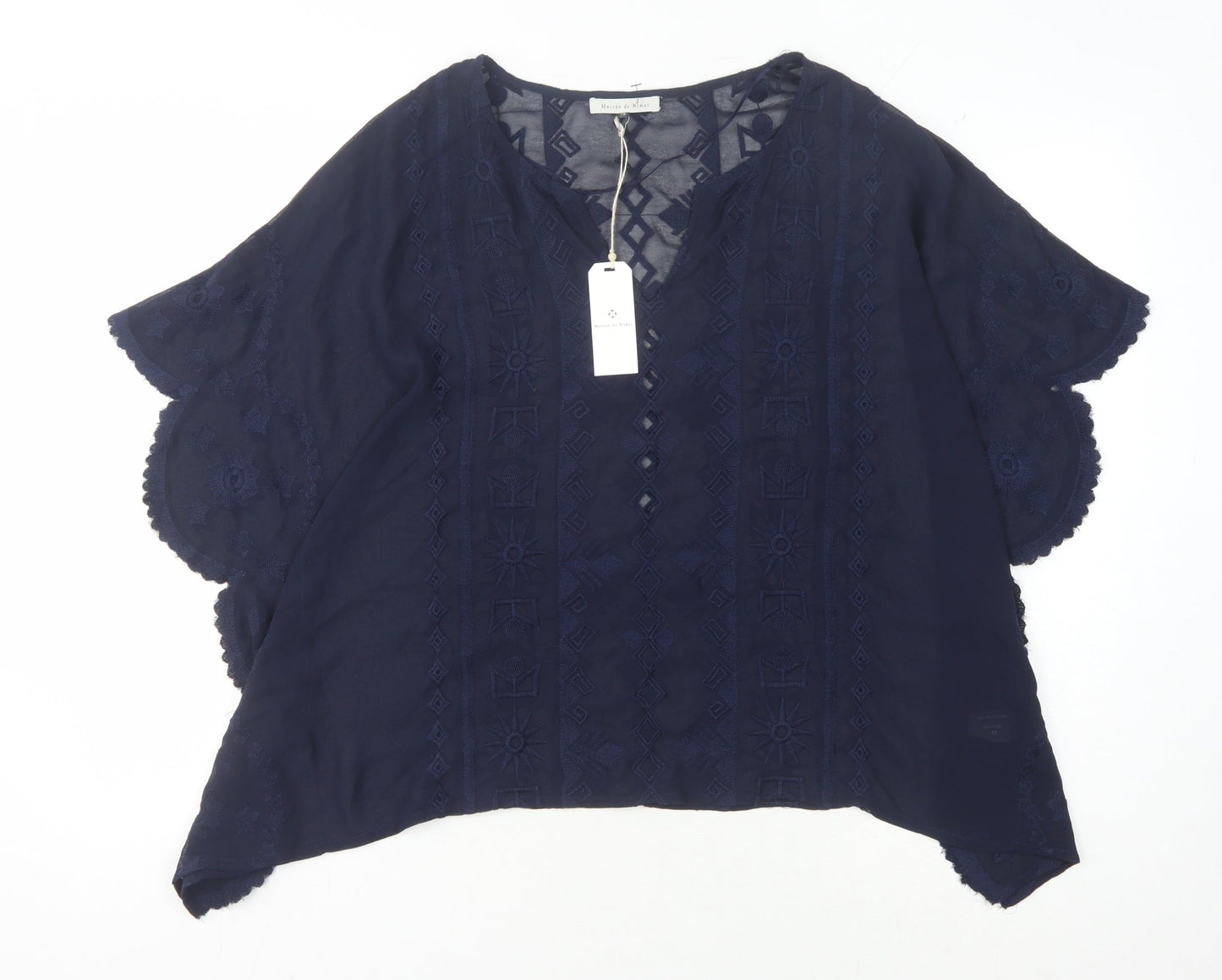 Maison de Nimes Women's Blue Embroidered Blouse Size 18
